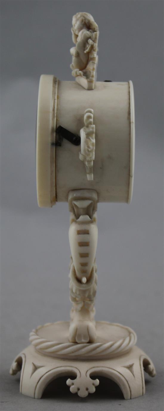 A 19th century French carved ivory boudoir timepiece, 6.5in.